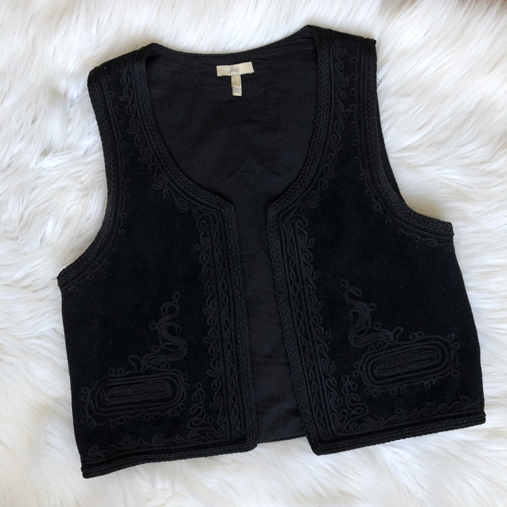 Joie Black Cropped Embroidered Vest Size Large